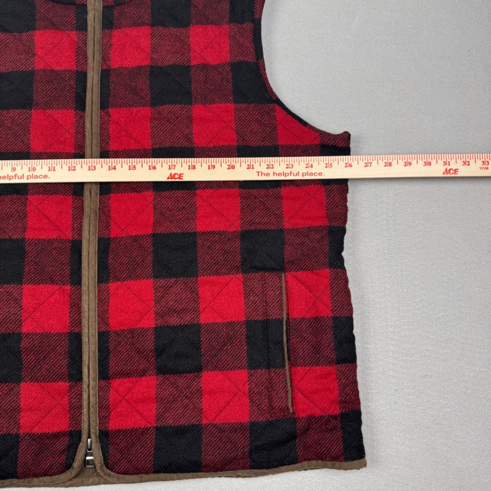 Peter Millar Mens XXL Shetland Wool Quilted Vest Red Buffalo Plaid Fleece Lined - Picture 8 of 10